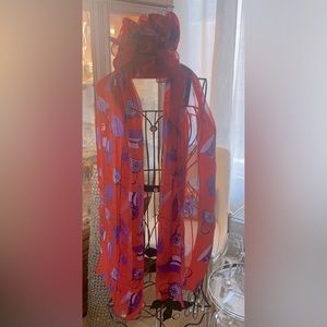 Purple Hat Society Scarf Silky Feeling with matching Hair Clip Very Gently worn